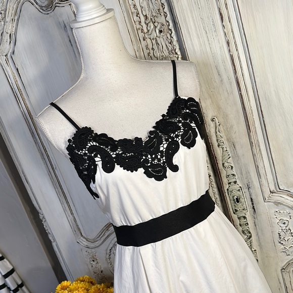 STAND Elegant Black Battenburg, On White Lace Dress - Picture 3 of 8